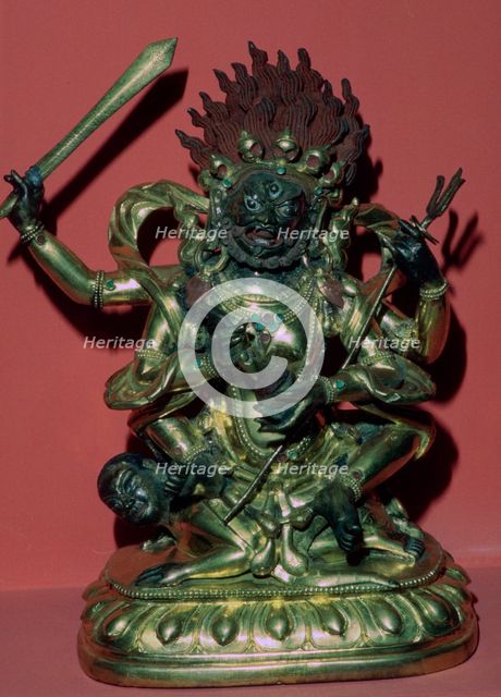 Tibetan gilt-bronze statuette of Mahakala. Artist: Unknown