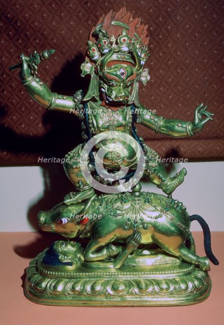 Tibetan gilt-bronze statuette of Yamer. Artist: Unknown