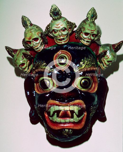 Tibetan mask used in ritual dance, c9th century. Artist: Unknown