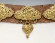 Tibetan nobleman's belt with damascened iron plaques, Tibet, 15th century. Creator: Unknown