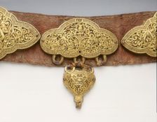 Tibetan nobleman's belt with damascened iron plaques, Tibet, 15th century. Creator: Unknown