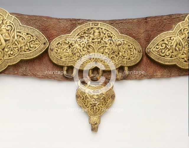 Tibetan nobleman's belt with damascened iron plaques, Tibet, 15th century. Creator: Unknown.