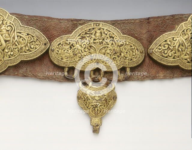Tibetan nobleman's belt with damascened iron plaques, Tibet, 15th century. Artist: Unknown