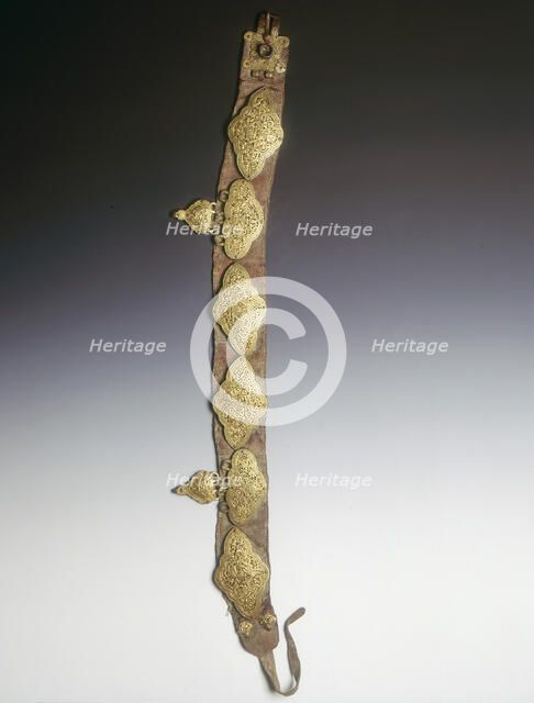 Tibetan nobleman's belt with damascened iron plaques, Tibet, 15th century. Artist: Unknown