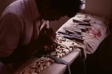 Tibetan refugee wood carving project, Dharamsala, India, 1988. Creator: Amanda Waite