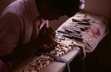 Tibetan refugee wood carving project, Dharamsala, India, 1988. Creator: Amanda Waite