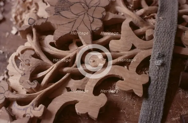 Tibetan refugee wood carving project, Dharamsala, India, 1988. Creator: Amanda Waite.