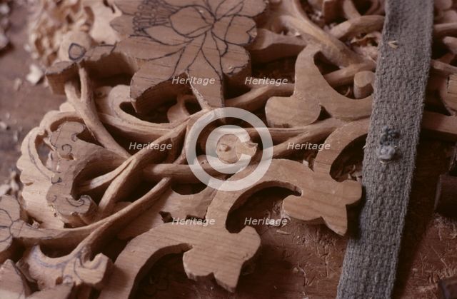 Tibetan refugee wood carving project, Dharamsala, India, 1988. Creator: Amanda Waite.