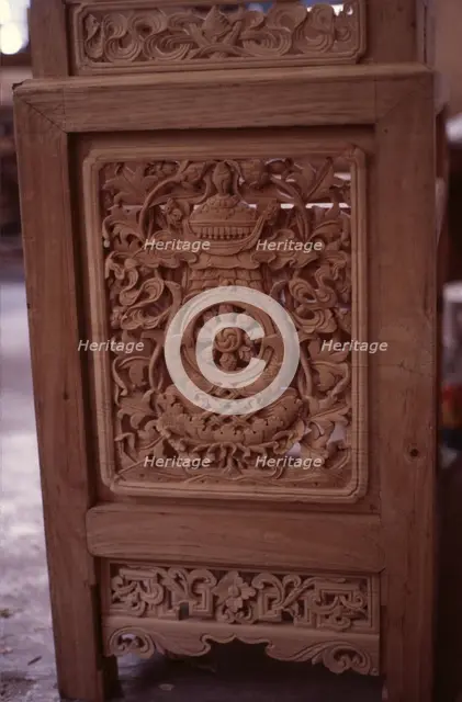 Tibetan refugee wood carving project, Dharamsala, India, 1988. Creator: Amanda Waite.