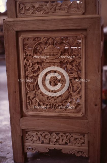 Tibetan refugee wood carving project, Dharamsala, India, 1988. Creator: Amanda Waite.