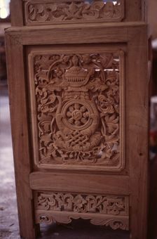 Tibetan refugee wood carving project, Dharamsala, India, 1988. Creator: Amanda Waite