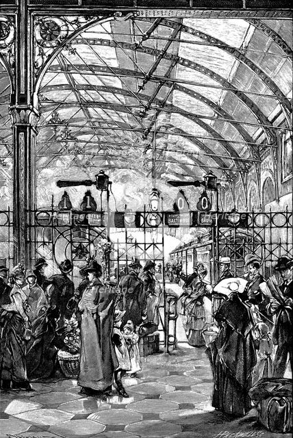 Ticket barrier at Philadelphia railway station, Pennsylvania, USA, 1890. Creator: Unknown.
