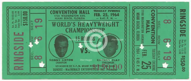Ticket for World Heavyweight Championship fight of Sonny Liston vs. Cassius Clay, Feburary 25, 1964. Creator: Unknown.