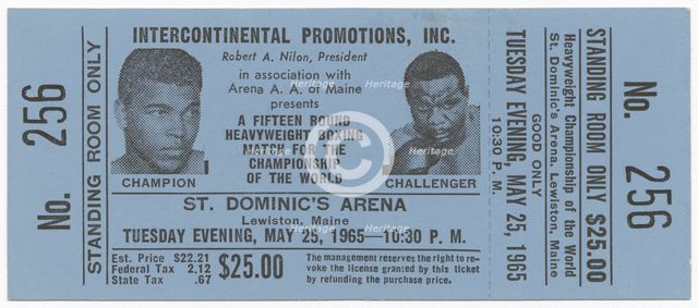 Ticket for boxing match between Muhammad Ali and Sonny Liston, 1965. Creator: Unknown.