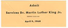 Ticket for funeral services for Martin Luther King, Jr. owned by Nina Simone, April 9, 1968. Creator: Unknown