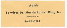 Ticket for funeral services for Martin Luther King, Jr. owned by Nina Simone, April 9, 1968. Creator: Unknown