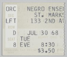 Ticket stub for Song of the Lusitanian Bogey and Daddy Goodness, July 30, 1968. Creator: Unknown