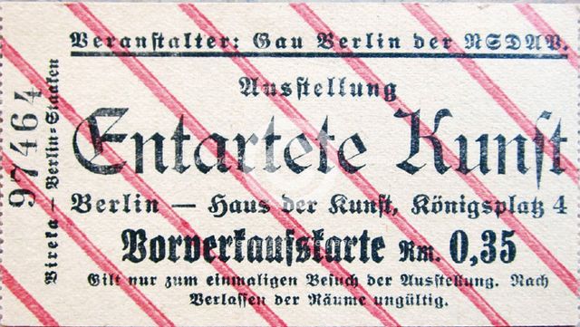 Ticket to the exhibition Degenerate Art in Berlin, 1937-1938.