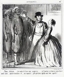Tiens, Adélaïde...j'ai voulu te faire une surprise.., 1859. Creator: Honore Daumier