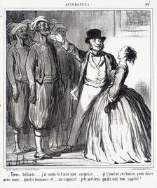 Tiens, Adélaïde...j'ai voulu te faire une surprise.., 1859. Creator: Honore Daumier