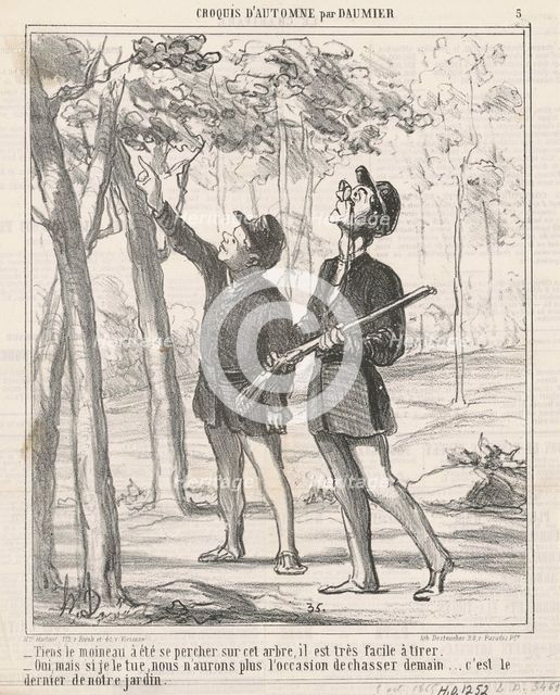 Tiens, le moineau a été sepercher, 19th century. Creator: Honore Daumier.