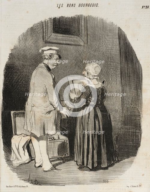 Tiens, ma femme, v'là mon portrait au Daguerrèotype que je te rapporte de Paris..., 1846. Creator: Honore Daumier.