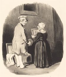 Tiens, ma femme, v'là mon portrait au Daguerrèotype que je te rapporte de Paris..., 1846. Creator: Honore Daumier