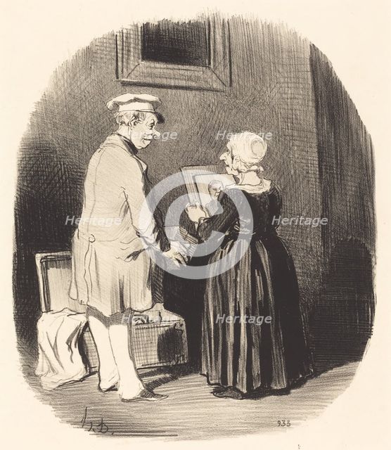 Tiens, ma femme, v'là mon portrait au Daguerrèotype que je te rapporte de Paris..., 1846.  Creator: Honore Daumier.