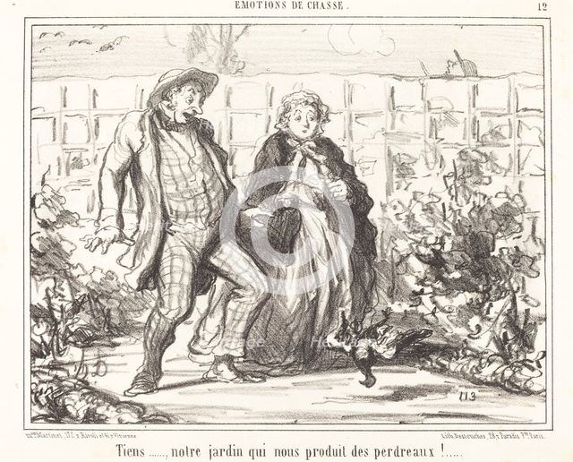 Tiens...., notre jardin qui nous produit des perdreaux!, 1857.  Creator: Honore Daumier.