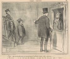 Tiens ... vous m'aviez dit qu'on ne recevait pas d'enfants dans cette maison..., 19th century. Creator: Honore Daumier