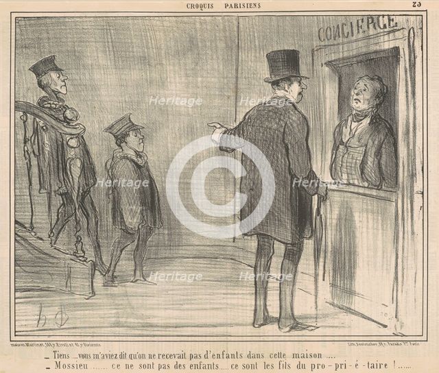 Tiens ... vous m'aviez dit qu'on ne recevait pas d'enfants dans cette maison..., 19th century.  Creator: Honore Daumier.