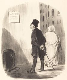 Tiens, voilà un écriteau que ma femme a passé..., 1848. Creator: Honore Daumier