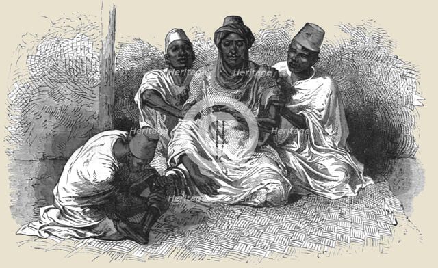 ''Tierno Ousman shampooed by his attendants; Journey from the Senegal to the Niger', 1875. Creator: Unknown.