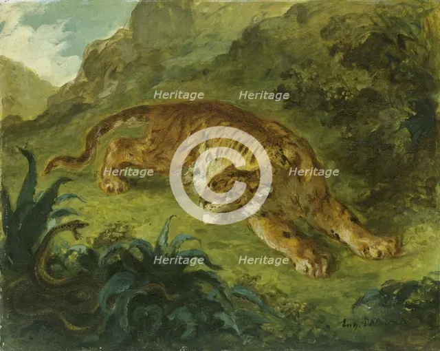 Tiger and Snake, 1854-1858. Creator: Delacroix, Eugène (1798-1863).