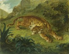 Tiger and Snake, 1854-1858. Creator: Delacroix, Eugène (1798-1863)