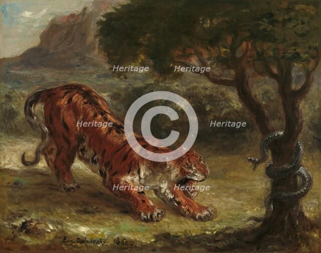 Tiger and Snake, 1862. Creator: Eugene Delacroix.