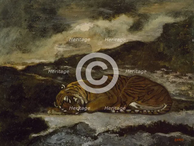 Tiger Asleep, c1850s-1860s. Creator: Antoine-Louis Barye.