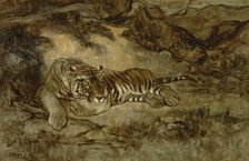 Tiger At Rest, c1850-70. Creator: Antoine-Louis Barye