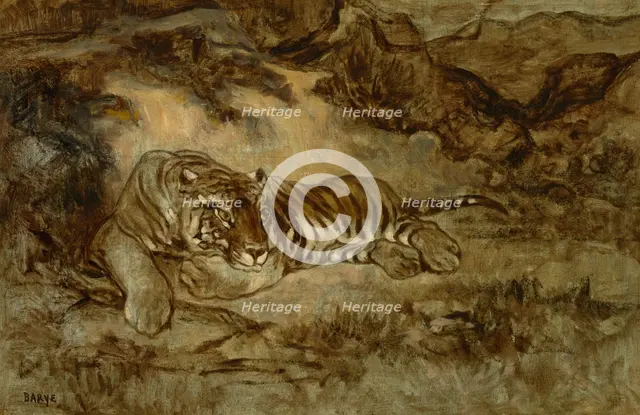 Tiger At Rest, c1850-70. Creator: Antoine-Louis Barye.