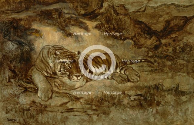 Tiger At Rest, c1850-70. Creator: Antoine-Louis Barye.