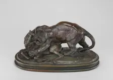 Tiger Attacking a Stag, model c. 1835, cast by 1873. Creator: Antoine-Louis Barye