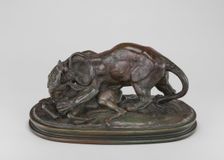 Tiger Attacking a Stag, model c. 1835, cast by 1873. Creator: Antoine-Louis Barye