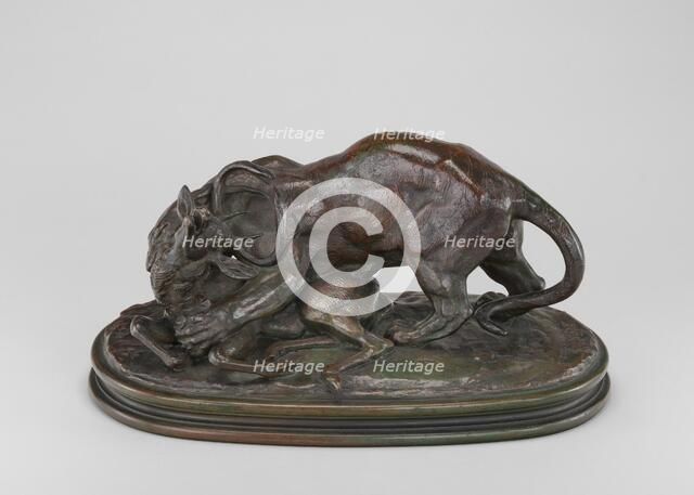 Tiger Attacking a Stag, model c. 1835, cast by 1873. Creator: Antoine-Louis Barye.