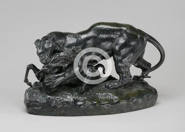 Tiger Attacking an Antelope, model n.d., cast c. 1862/1873. Creator: Antoine-Louis Barye.