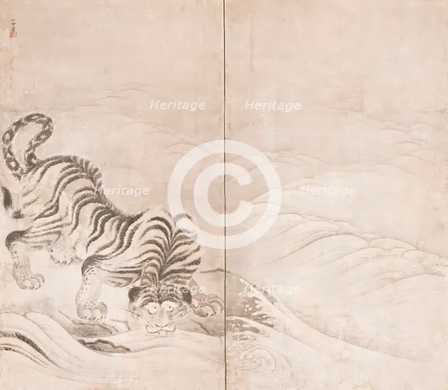 Tiger Drinking from a Raging River (image 1 of 4), c1640. Creator: Kano Sansetsu.