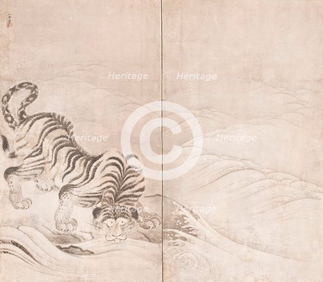 Tiger Drinking from a Raging River (image 1 of 4), c1640. Creator: Kano Sansetsu.