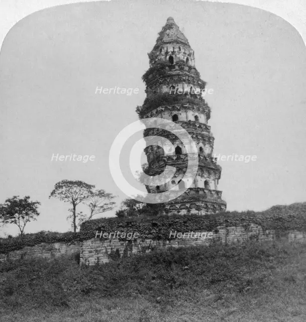 'Tiger Hill Pagoda, the 'Leaning Tower', of Soo-Chow' (Suzhou), China, 1900. Artist: Underwood & Underwood