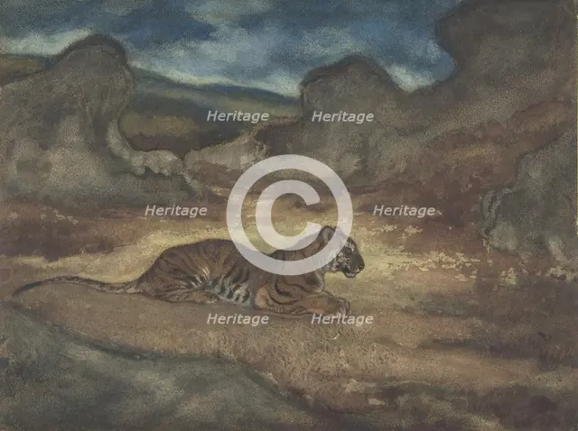 Tiger in Landscape, 1810-75. Creator: Antoine-Louis Barye.