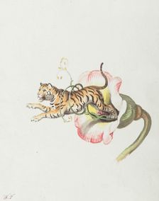 Tiger jumping from a flower crown. Allegory on flower seeds, 1817. Creator: Tischbein, Johann Heinrich Wilhelm (1751-1829)