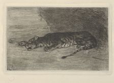 Tiger Lying at the Entrance of its Lair, ca. 1828-30., ca. 1828-30. Creator: Eugene Delacroix